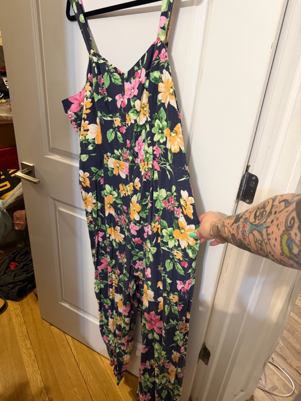 Old Navy Floral Jumpsuit - Navy with Pink & Yellow Flowers NWT XXL